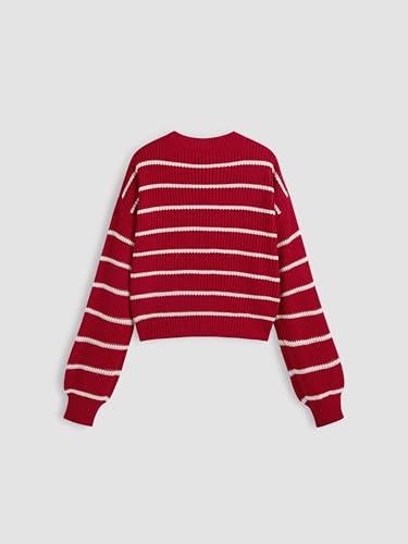 Image of CIDER Women's Cropped Striped Sweater Long Sleeve Crew Neck Trendy Pullover Tops