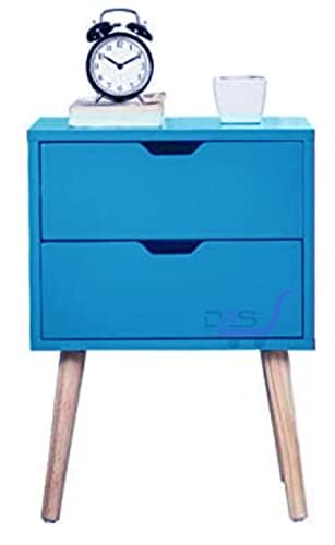 Image of Night Stand,End Table for Bed Nightstand with Drawers, Side Table with Storage, Solid Wood Table Legs,A Shaped Suitable for Small Spaces, Living Room, Bedroom, White (Blue)