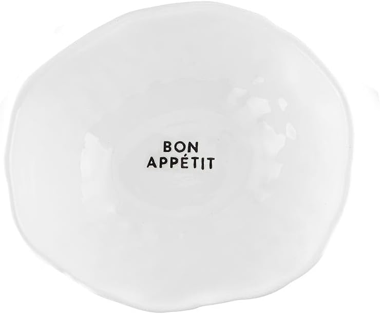 Santa Barbara Design Studio Serving Bowls Rustic White Glazed Ceramic Bowl, 8" x 7", Bon Appetit