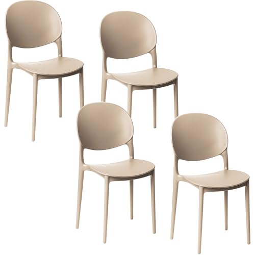 PALUPLUS Set 4 Sedie con Schienale Ovale in Polipropilene, Misura 44x42x81 cm, Impilabili e con Gommini Antiscivolo, Sedia da Giardino per Esterno ed Interno -2167C-16,9 (Beige)