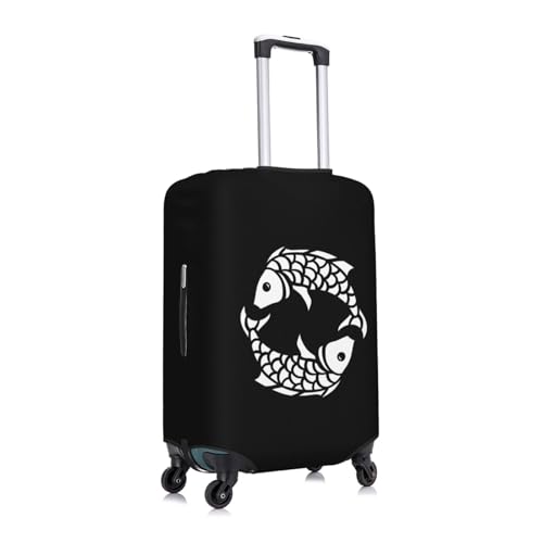 Pisces Zodiac Symbol Travel Luggage Cover Suitcase Protector Fits 18-21 Inch Case(Black,S)2