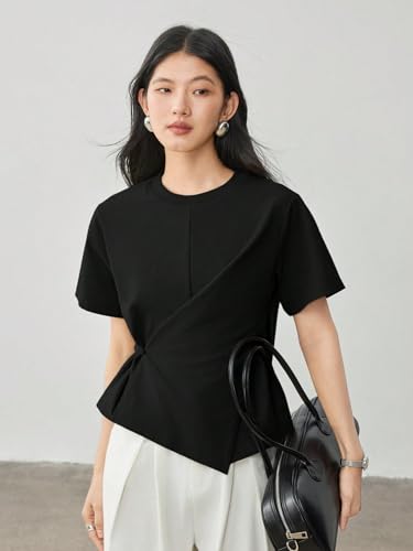 Image of Zilcon Woman Half Sleeve Round Neck Womens Tops Beach Vacation Fashion Clothes Casual Summer Spring Winter Fall Outfits Tops