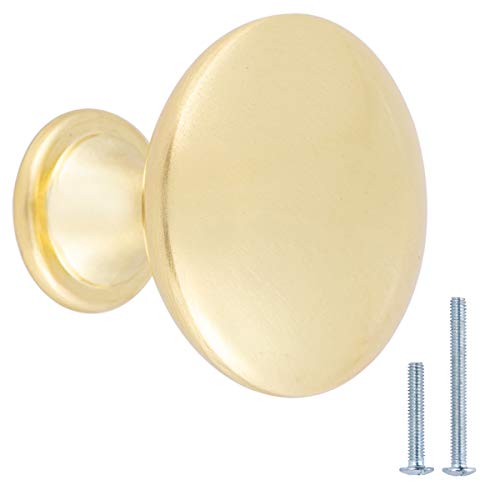 AmazonBasics - Pomo de armario, 3 cm de diámetro, latón cepillado, AB100-BB-10