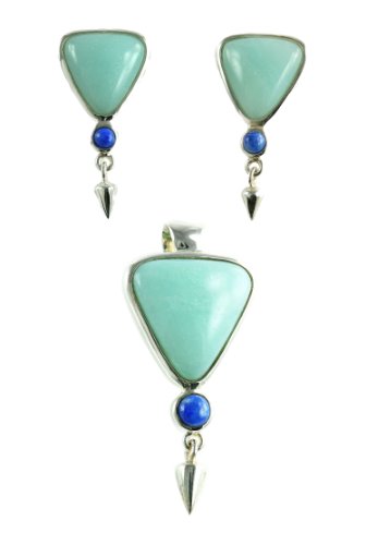 Amazing Sterling Silver Pendant And Earrings Set Blue Quartz And Lapis #TOP6