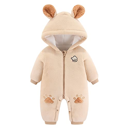 Image of AIKSSOO Newborn Baby Winter Snowsuit Cartoon Bear Warmer Cotton Fleece Hooded Romper Jumpsuit Winter Coat for Baby Girls Boys