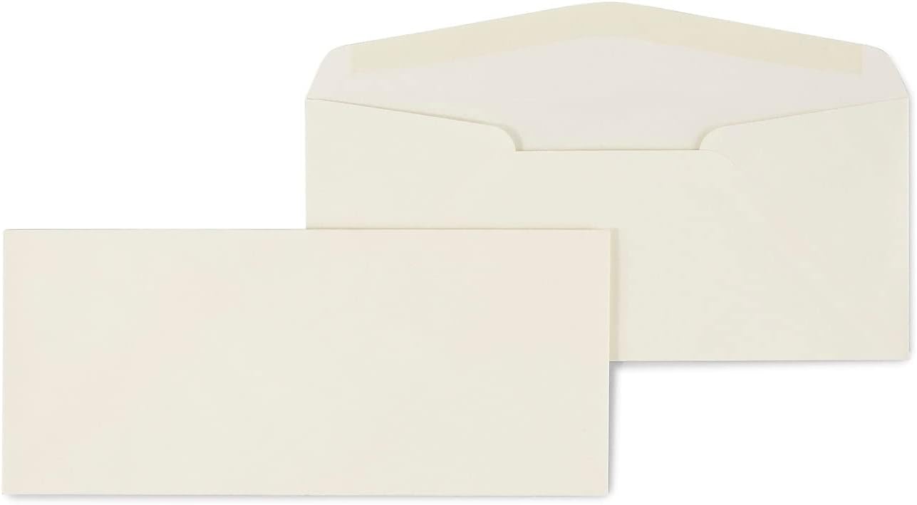 Staples #10 Premium Ivory Diagonal‑Seam Gummed Business Envelopes, 4 1/8" x 9 1/2", 500/Box