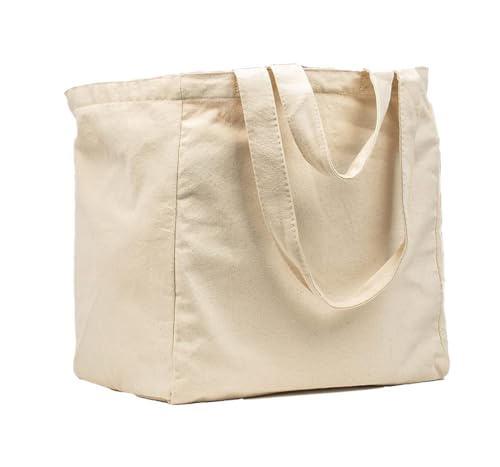 Genérico Bolsa de Compra de Lona Grande 38x38x25cm – Bolsa Plegable con Bolsillos para Botellas, Asas Largas y Cortas – Tote Reutilizable, Ecológica, Lavable y Resistente