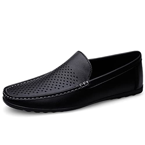 Men's Loafers Moccasins Shoes Breathable Simple Vegan Leather Flat Heel Lightweight Flexible Casual Slip-on(Black,10 M US)2