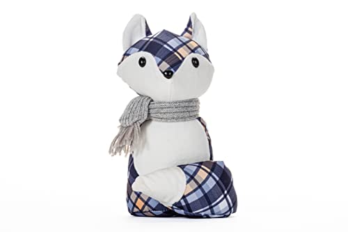 Giftcraft Fox Door Stoppers, Abby And Frankie Fox Door Stoppers, Two Christmas Plush Fox Doorstoppers In Tan And Blue Plaid, Plush Fox Home Decor Doorstops #TOP1