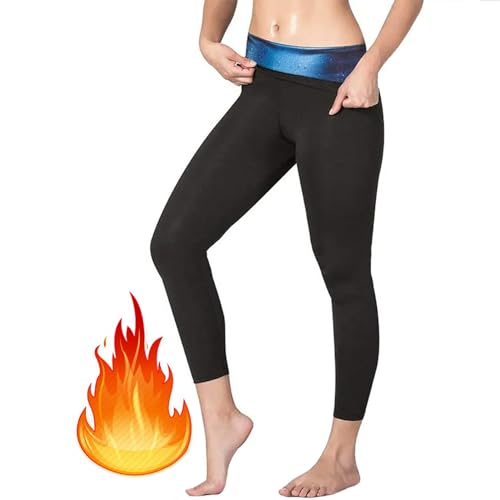 Vuirrm Sauna Pants for Women Weight Loss, Sauna Leggings for Women High Waist Sweat Slimming Tummy Control Butt Lifting Stretch Leggings,S/M,Blue