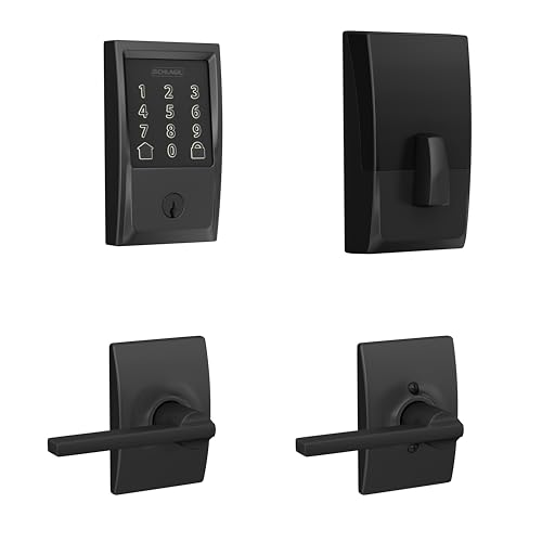 Schlage Encode Smart WiFi Deadbolt Lock and Century Latitude Passage Lever Combo - Keyless Entry with App or Touchscreen with Century Trim, Matte Black, FBE489 CEN 622LAT CEN by SCHLAGE - Used condition - CA$262.84