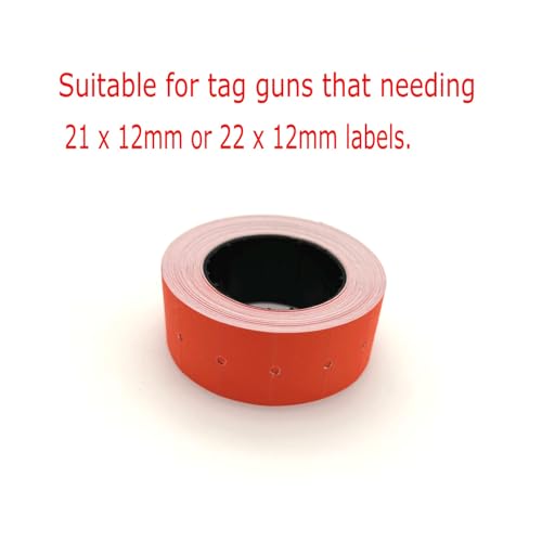 JZK 20 Rollen insgesamt 10.000 Stück rot/neonorange Preisauszeichneretiketten, 21 mm x 12 mm Preisauszeichneraufkleber, Papier-Preispistolen-Etiketten, 500 Stück pro Rolle