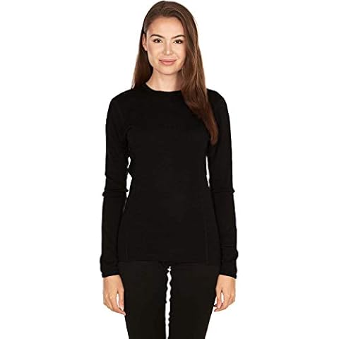 100% Merino Wool - Women's Midweight Base Layer - Long Sleeve Crew - Black - Medium Cover