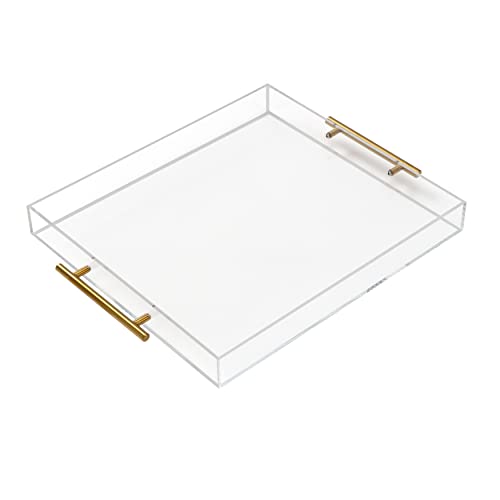 Nitinol Large Clear Acrylic Serving Tray with Handles 14X18 inches Spill Proof Trays for Coffee Table Bathroom Kitchen Office