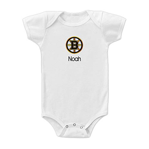 Designs By Chad and Jake Boston Bruins Personalized Baby Bodysuit, Officially Licensed (0-3 Months, White)