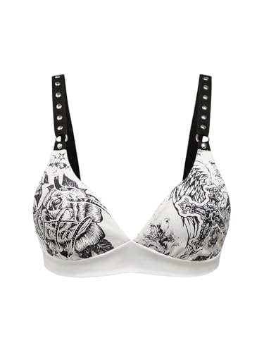 SOLY HUX Women's Y2k Gothic Graphic Cami Crop Tops Rivet Punk Grunge Summer Tops Streetwear