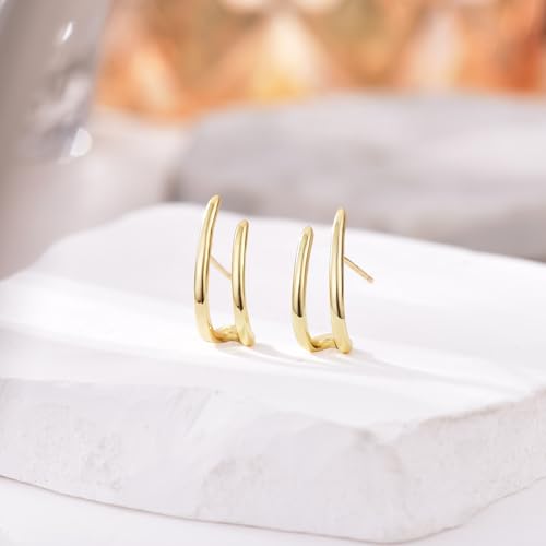 Unusual Gold Stud Earrings for Women Minimalist Curved Bar Studs Earrings Trendy Ear Jewelry4