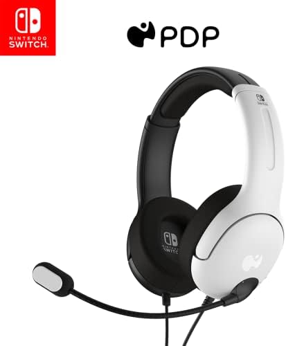 PDP Gaming AIRLITE Stereo Headset with Mic for Nintendo Switch/Switch Lite/OLED - Wired Power Noise Cancelling Microphone, Lightweight, Soft Comfort On Ear Headphones (Black & White)