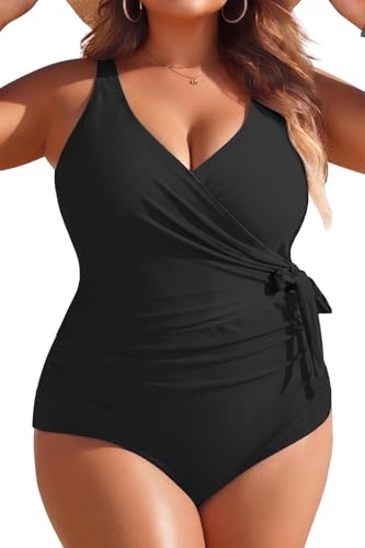 Image of Yonique Plus Size One Piece Swimsuits for Women Tummy Control Bathing Suits Full Coverage Swimwear