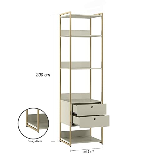 Estante para Livros Industrial 2 Gavetas 5 Prateleiras 03 Olivar Off White