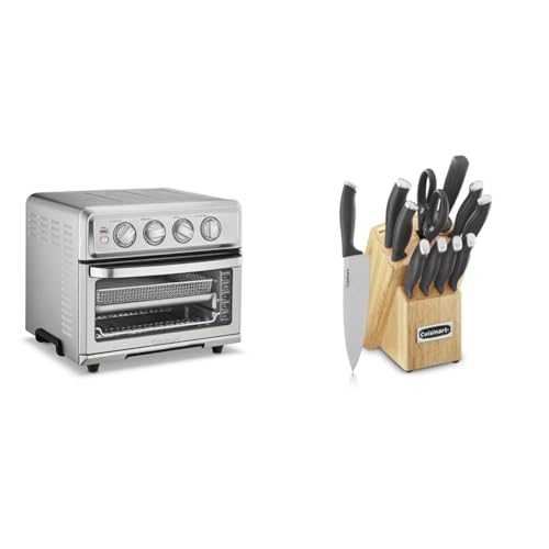 Cuisinart Air Fryer + Convection Toaster Oven, 8-1 Oven with Bake, Grill, Broil & Warm Options, Stainless Steel, TOA-70 & C77SSB-12P Color Pro Collection 12 Piece Knife Block Set, Black