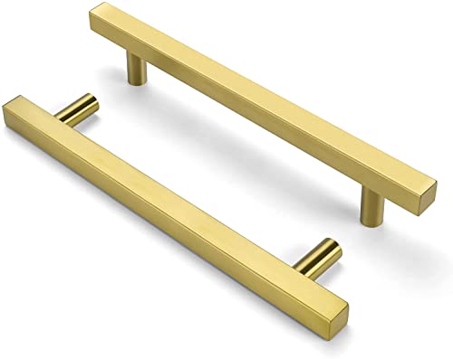 goldenwarm 10Pack Gold Kitchen Cabinet Handles Bathroom Cabinet Hardware Gold Cupboard Handles -LS1212GD128 Brushed Brass Drawer Handles Stainless Steel Cabinet Pulls 128mm
