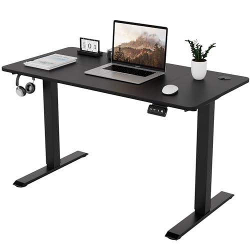 TRIUMPHKEY Standing Desk 120x60cm, Escritorio Elevable Eléctrico con 2 Alturas de Memoria, Mesa Elevable, Agujero Pasante, Escritorio de Altura Ajustable 71-119cm Negro