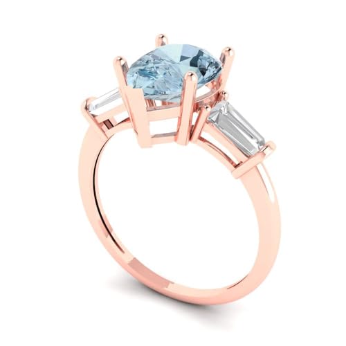 Clara Pucci 2.5 ctw Pear Cut Solid Gold Engagement Ring for Women - 14K Rose Gold - Simulated Blue Diamond Wedding Promise Ring for Her2