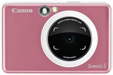 Canon Zoemini S Instant Camera & Photo Printer (Rose Gold)  A pocket-sized 8-megapixel camera printer with ring-light, selfie mirror and remote shutter. Instantly print sticky-backed photo of your m