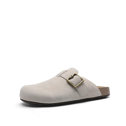 DREAM PAIRS Suecos Zuecos para Mujer con Hebilla Ajustable, Mules Mujer Zapatos Casuales para Dama,Size 26.0 cm,Gris,DWUMMU2505