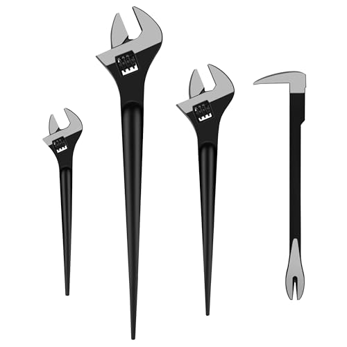 C&T 3-Piece Adjustable Spud Wrench and Pry Bar Set, Spud Wrench, Nail Puller, Claw Bar, Cats Paw Nail Puller, Universal Wrenches, 10In, 12In, 16In, CR-V, Suitable for Home Renovation and Woodworking