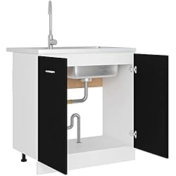 Wakects Mueble de Cocina bajo Fregadero, Mueble bajo Fregadero con 2 Puertas, Mueble bajo Fregadero de Cocina de Aglomerado, 80W X 46W X 81.5H Cm, Negro