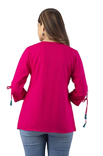 Image of DMP FASHION Women's Rayon Classic Heavy Embroidery Top with Beautifull Tassels at Front and on Both Sleeves