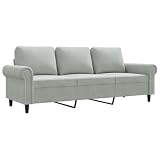 vidaXL Sofá de 3 Plazas, Asiento con Reposabrazos Respaldo, Sillón de Descanso Televisión, Sofá Tapizado para Salón, Terciopelo Gris Claro