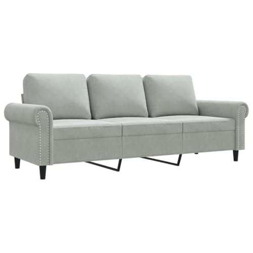 Willood 3-Sitzer-Sofa Loungesofa Couch mit Armlehnen Rückenkissen, Wohnzimmersofa Designsofa Metallgestell, Sitzmöbel Zweisitze,Multi-Sofa, Hellgrau 180 cm Samt – Bild 4