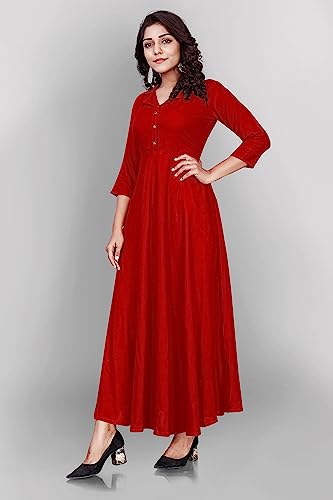 Image of SAYLAH Women Cotton Flare Solid Color Regular Fit Long Dress