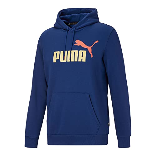 PUMA Men's Essentials+ Big Logo Fleece Hoodie Hooded Sweatshirt, Blazing Blue, Small