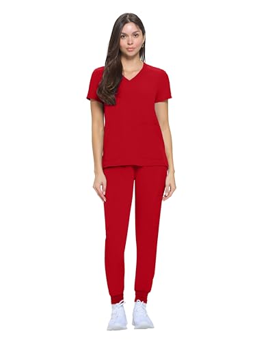 Natural Uniforms Womens Essential Cool Stretch Jogger Scrub Set (Red Medium)