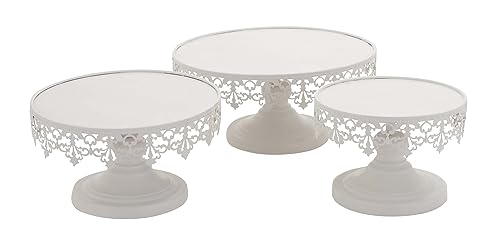 Deco 79 Vintage Metal Round Cake Stand, Set Of 3 13", 10", 9"W, White #TOP6