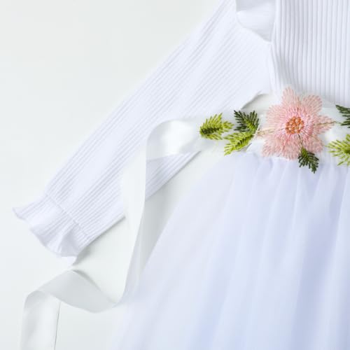 Image of HILEELANG Little Flower Girl Tulle Tutu Dress Easter Cotton Ribbed Birthday Wedding Party Princess Dresses