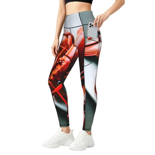Pantalones de yoga con estampado de langosta y bolsillos para mujer