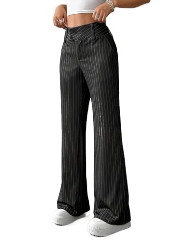 Women's Elegant Vertical Stripe Tailored Straight-Leg Trousers All-Season Office & Casual Pants3