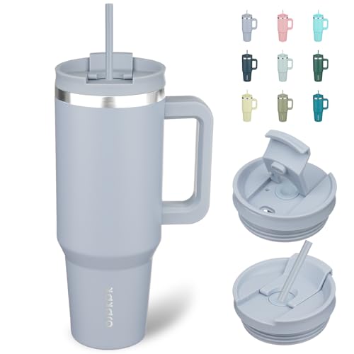 Image of BJPKPK Tumbler With Handle And Straw 40oz Insulated Tumbler Cups With Lid Stainless Steel Travel Coffee Mug,Modern Blue
