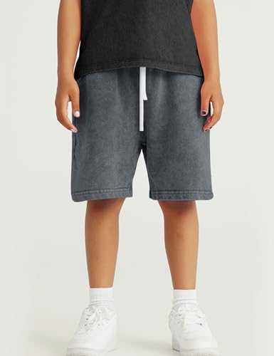 Flygo 2 Pack Boys Girls Cotton Shorts Acid Washed Active Pull On Jogger Shorts Kids Casual Athletic Loose Fit 5-14Y2