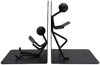 Agirlgle Bookends Decorative Book Ends Metal Black Heavy Duty Man Bookend Studious Reading Book end Bookshelf Decor for Bedroom Library Office School Book Display Desktop Organizer Adults Kids Gift