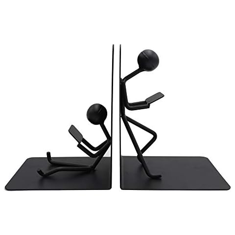 Agirlgle Bookends Decorative Book Ends Metal Black Heavy Duty Man Bookend Studious Reading Book end Bookshelf Decor for Bedroom Library Office School Book Display Desktop Organizer Adults Kids Gift Cover