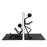 Agirlgle Bookends Decorative Book Ends Metal Black Heavy Duty Man Bookend Studious Reading Book end Bookshelf Decor for Bedroom Library Office School Book Display Desktop Organizer Adults Kids Gift
