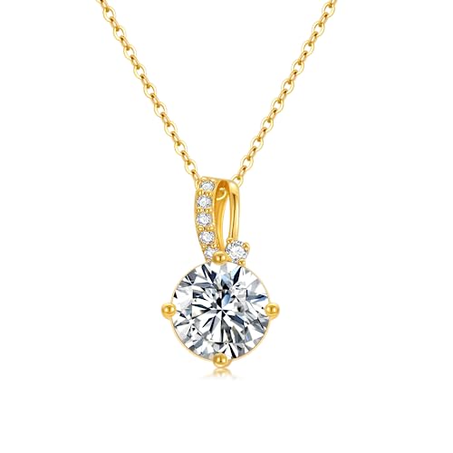 SISGEM 14k Gold Natural Diamond and 8 mm Created Moissanite Necklace for Women, Fine Jewelry Gifts for Her, 16-18 inch