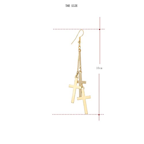 IDB Dangle Triple Cross Religious Hook Earrings - Large Dangling Cross Earrings - Approx 3 15/16 inch Drop - Available in Silver and Gold Tones3