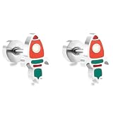 Bonitos aretes pequeños de cohete para mujeres, adolescentes y niñas, acero inoxidable, hipoalergénicos, nave espacial, cartílago, tragus, postes, pendientes, piercing de oreja, joyería de cumpleaños